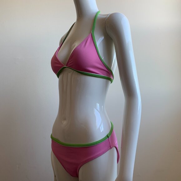 Billabong Girls swimwear pink & green triangle top logo bikini - Picture 3 of 5